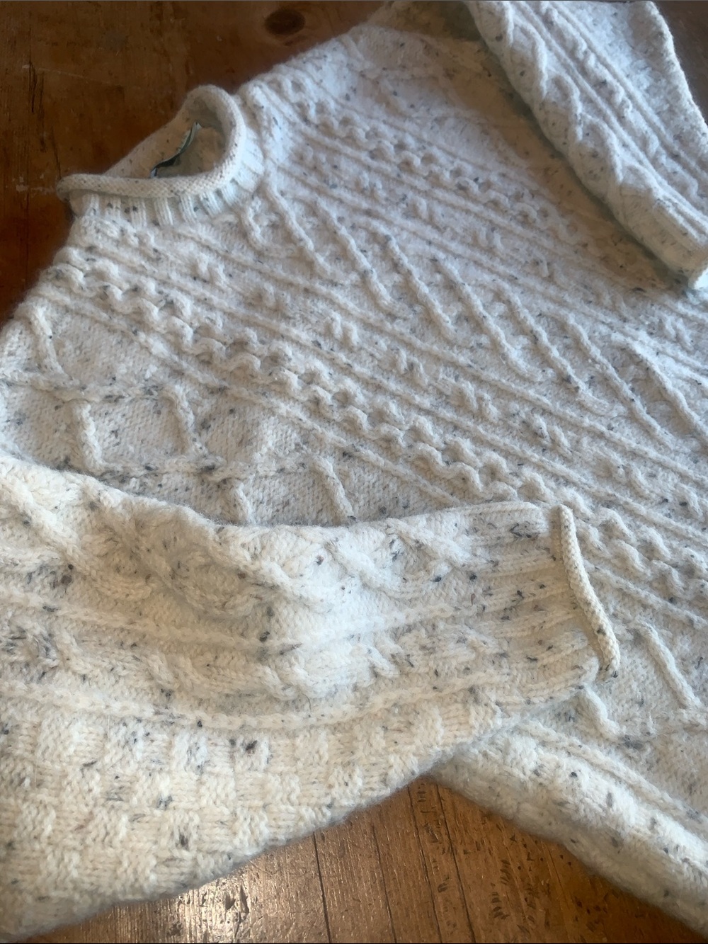 Aran Crafts Cream Speckled Cable Knit Crewneck Sweater - Picture 13 of 16